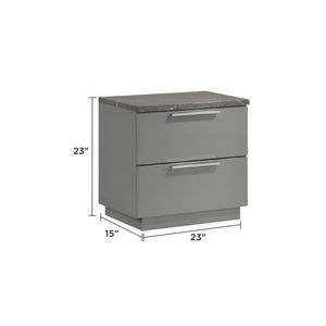 Mesa de Noche Elara de Dos Tonos con Acabado en Laca de Mármol de Alto Brillo, Cajones Forrados en Terciopelo Rojo y Patas con Acabado Metálico en Gris Sam - Product Image 2
