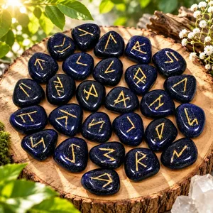 Set di Pietre Runiche in Ossidiana Blu, 25 Rune Norrene Elder Futhark, Pietre Scintillanti per Divinazione e Regali Spirituali - Product Image 2