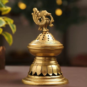 Decorative Brass Finish Metal Incense Burner Elegant Design For Home Fragrance Meditation And Spiritual Practices - Product Image 1