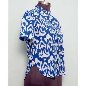 Vestido Mini de Manga Corta con Botones, 100% Algodón Puro, Hecho a Mano, Diseño de Cuello Redondo, Holgado, Informal, Estampado Floral Natural, Transpirable - Product Image 4