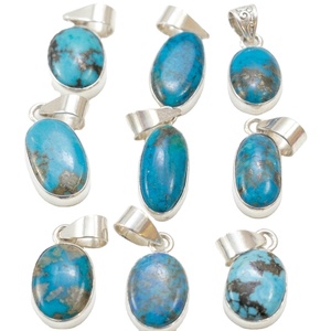 จี้เทอร์ควอยซ์ธรรมชาติทรงรีแบบคาโบชอง งานแฮนด์เมด เครื่องประดับพลอยขายส่ง สร้อยคอคริสตัลบำบัด ของที่ระลึกนำโชค - Product Image 1