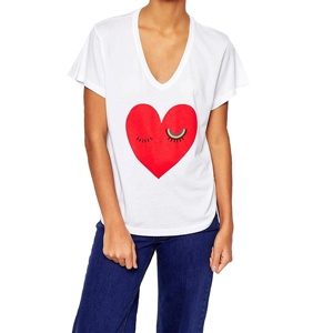 High Quality Regular Fit Cotton Polyester Blend Super Soft Jersey t Women t Shirt in <b>rainbow</b> Heart Print Deep v Neck Girls Tops - Product Image 3