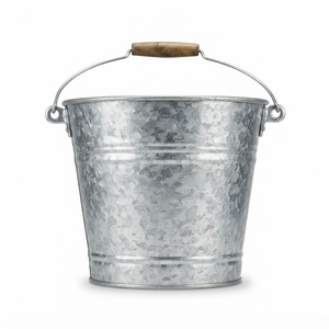 Seau en métal galvanisé vintage avec poignée en bois, bac à fleurs rustique en zinc, seau décoratif de style campagnard pour le jardin - Product Image 1