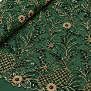 3D Crystal Heavy Stone Beaded Lace Fabric Luxury Floral Design 100% Polyester <b>Black</b> Anti-static 4 Yards Wedding European Indian - Product Image 3