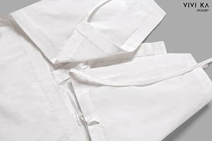 Women's <b>White</b> <b>Chiffon</b> O-Neck Casual Blouse Ruched Side Ties Full Sleeve Breathable Minimalist Style Sheer Layer Regular Length - Product Image 6