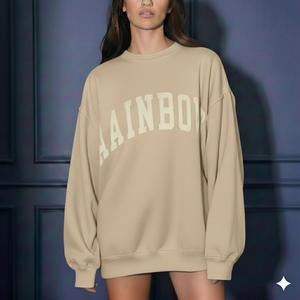 Sudadera con cuello simulado y estampado de letras bordadas personalizadas para mujer, estilo oversize, manga regular, casual, de invierno, de secado rápido y transpirable. - Product Image 1