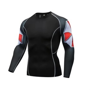 Men <b>Black</b> Full Sleeve Rash Guard With Red And Gray Print Quick Dry <b>Compression</b> <b>Shirt</b> Long Sleeve Athletic Top - Product Image 3