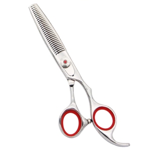 Ciseaux à effiler professionnels Harbor Industry 6,5 pouces avec poignée rouge en acier inoxydable pour coiffeur et salon - Product Image 1