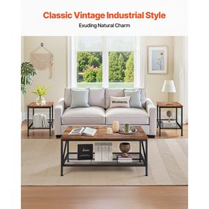 Set di Tavolini da Caffè Industriali 41,3 Pollici, Set di 3 Pezzi per Soggiorno, 2 Tavolini Quadrati Laterali, Facile Montaggio, Arredamento per Soggiorno - Product Image 2