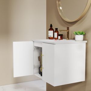Mobile bagno sospeso da 24 pollici con doppio lavabo in ceramica, ante con cerniere a chiusura ammortizzata, montaggio facilitato, finitura oro metallico - Product Image 5