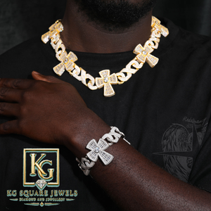Collier chaîne cubaine en or plaqué avec croix en moissanite et bijoux carrés KG - Product Image 3