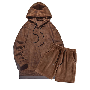 High quality Men's Sherpa <b>Wool</b> Sweat Hoodie and Shorts Set Stylish Two Piece Outfit Perfect For Men's Hoodie and Shorts Set - Product Image 6