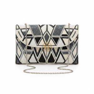 Handmade Beaded <b>Clutch</b> Purse for Women <b>Silver</b> Chain Strap ZIP Closure Satin Lining Fashion Evening Bag OEM Bulk Supply Available - Product Image 4