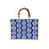 Grand sac fourre-tout en toile brodé à la main XXL avec poignées en bambou et fermeture à glissière |   Sacs de plage durables et tendance