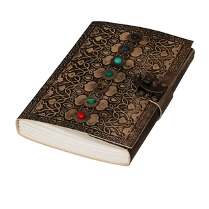 Carnet en cuir avec pierres précieuses, sept chakras, gaufré, fait main, pour notes, journal des ombres, poésie, croquis, bureau, université - Product Image 5
