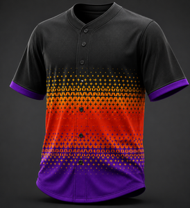 Camiseta de Béisbol Personalizada con Impresión por Transferencia de Calor |   Antibacteriano 100% Poliéster |   Uniforme de Equipo con Degradado de Negro a Naranja | - Product Image 1