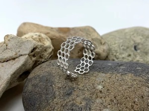 Wholesale Handmade 925 Sterling Silver Geometric Honeycomb <b>Ring</b> <b>Adjustable</b> Boho Statement Jewelry - Product Image 4