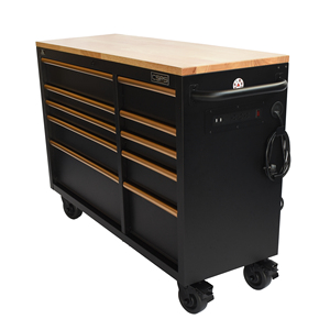 Wholesale Matte Black Powder Coated Steel 10 Drawer <b>Rolling</b> <b>Tool</b> Cabinet with Wooden Top for Garage Use - Product Image 4