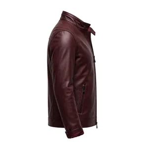 Veste d'hiver en cuir véritable marron foncé pour homme AMKOOR ENTERPRISES, col montant, fermeture éclair, coupe ajustée, douce et de qualité supérieure - Product Image 5