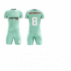 Conjunto de Uniforme de Fútbol Verde Menta Personalizado, Impresión por Transferencia de Calor, Transpirable, Ligero, 100% Poliéster, Antibacterial, Malla Ecológica - Product Image 1