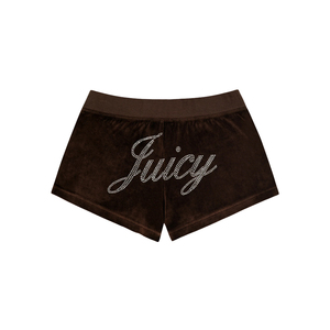 Pantalones Cortos de Terciopelo Premium Personalizados para Mujer, Cintura Elástica, Logotipo Bordado, Peso Medio 280 GSM, Moda Y2K Juicy - Product Image 4