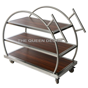 Chariot de service rectangulaire en acier inoxydable avec plateau en verre et marbre, style américain, pour la maison et le salon - Product Image 5