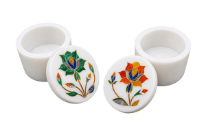 Handmade Premium Quality Stonecraft International MOP045 Marble Exterior Mother Pearl Jewelry <b>Box</b> Floral Pattern Engraved Design - Product Image 2