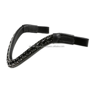 Bandeau en cuir véritable pour chevaux équestres avec cristaux de roche noirs Top Indian Wholesaler Manufacturer brow band - Product Image 6