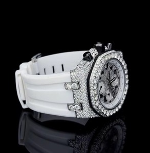 Montre de luxe automatique entièrement sertie de diamants Moissanite VVS, très prisée, pour hommes et femmes, avec collier chaîne Hip Hop, USA UK - Product Image 1
