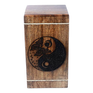 Ying yang engraved mango wood urns best selling wooden cremation urn handmade burial urn for ashes <b>pets</b> human funeral <b>memorial</b> - Product Image 2