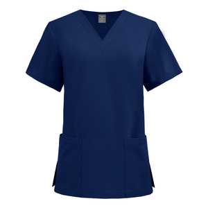 Unisex V Neck Medical <b>Scrub</b> <b>Top</b> Short Sleeve Hospital Nursing Uniform Clinical Workwear Patch Pockets Custom Logo - Product Image 2