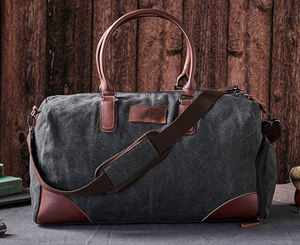 Sac de voyage en toile et cuir à fermeture éclair, sac de week-end, sac de sport LCTB-0079 - Product Image 1