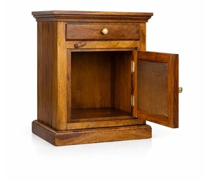 Wholesale carved solid wood <b>bedside</b> <b>table</b> 1 drawer nightstand open shelf honey finish Pindel Handicraft Jodhpur India - Product Image 3