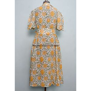 Vestidos Midi Casuales de Punto con Cuello en V Estilo Canguro de Diseño Indio para Mujer, Ecológicos, Lavables, con Estampado Floral y Decoración de Botones, 100% - Product Image 6