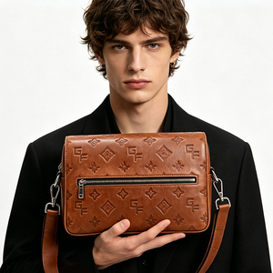 Sac bandoulière carré décontracté pour homme, personnalisé, de haute qualité, en cuir PU gaufré, imperméable, avec fermeture éclair - Product Image 2