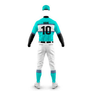 Camiseta de béisbol turquesa para hombre con pantalones blancos, uniforme de poliéster transpirable, talla 10 para adulto, nombre personalizado - Product Image 1