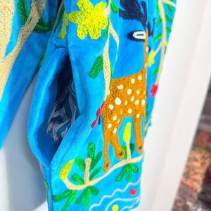 Boho Turquoise <b>Velvet</b> Suzani <b>Jacket</b> <b>Women</b> Deer Embroidery Floral Tree Life Ethnic Folk Art Handmade Cotton ODM Wholesale - Product Image 6