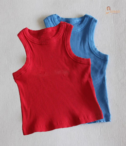 Débardeur côtelé pour fille, personnalisé, pour fitness, entraînement, gym, décontracté, en coton tricoté, sans manches, séchage rapide, écologique - Product Image 1