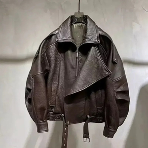Chaqueta de Cuero Genuino para Mujer, Estilo Motero, de Piel de Cordero Suave, Fabricación Directa de Fábrica, Personalizable OEM - Product Image 6