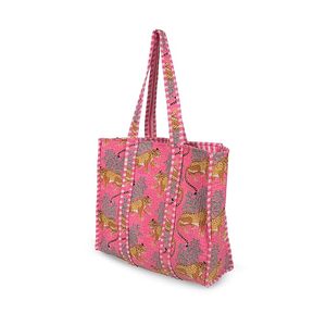 Bolso Tote de Algodón Acolchado Hecho a Mano |   Bolso de Hombro con Estampado de Animales de la Selva Azul - Product Image 2