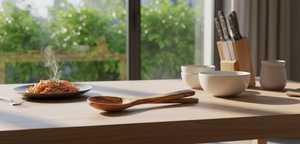 Ensemble de couverts de cuisine en bois à long manche plaqué or rose, design moderne, fourni par l'usine, cuillère de cuisine en bois naturel écologique - Product Image 2