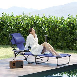 Sedia a Sdraio Pieghevole Blu Navy con Schienale Reclinabile per Pesca, Spiaggia, Campeggio e Viaggi, Telaio in Acciaio e Legno, Materiale Plastico - Product Image 2