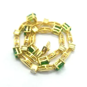 Moissanite Green Round Bezel Tennis <b>Bracelet</b> 925 Sterling <b>Silver</b> Gold Plated Classic Women Jewelry - Product Image 4