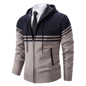 Men's Gray And <b>Black</b> Striped Knit <b>Cardigan</b> Full Zipper Mandarin Collar Regular Sleeve Autumn Wear Anti-Pilling <b>Wool</b> Acrylic - Product Image 4