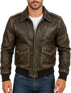 Veste en cuir premium pour homme, style streetwear automne-hiver, design uni respirant, qualité export, cuir véritable. - Product Image 6