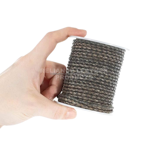 Custom Width 3mm Antique Black Matt <b>Braided</b> Bolo Leather <b>Cord</b> Premium Round Leather Rope Jewelry Making Material - Product Image 3