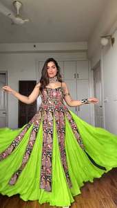 Designer Thread And Sequence Work Banglori <b>Top</b> With Faux Georgette Lehenga Fully Stitched Ready To Wear Navratri Lehenga Choli - Product Image 1