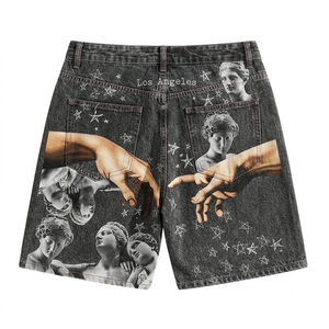 Shorts en jean tissé mi-long vintage pour homme, style streetwear d'été, coupe droite, imprimé graphique Hip-Hop, 100% coton, collection 2026, vente en gros - Product Image 5