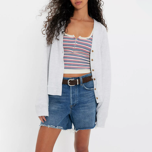 Fabricantes de Ropa, Sudadera con Botones de Talla Grande Personalizada para Mujer, Cárdigan de Punto con Borde Crudo para Mujer, Tops para Salir - Product Image 1