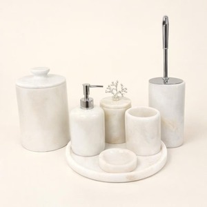 Newest Design Marble Bathroom Set Six-Piece Round Minimalist Soap Dispenser Toothbrush Holder Tray Easy To Clean - Product Image 1